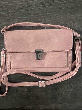Dusky Pink Suede Crossbody Clutch with Gunmetal Lock